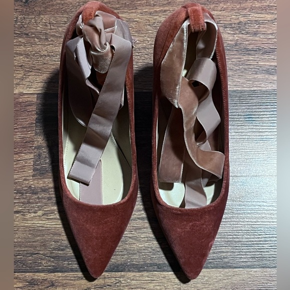 J. Crew Elsie Rusted Blush Pink Red Velvet Ankle Lace Up Pumps Size 7.5 - Picture 3 of 6